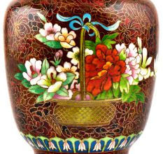 Vintage Rust W Orange Lotus Flower Pink Butterfly Cloisonne Vase