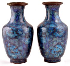Blue Cloisonne Floral Ground With Delicate Green Flowers(Set Of 2)