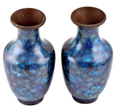 Blue Cloisonne Floral Ground With Delicate Green Flowers(Set Of 2)