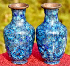 Blue Cloisonne Floral Ground With Delicate Green Flowers(Set Of 2)