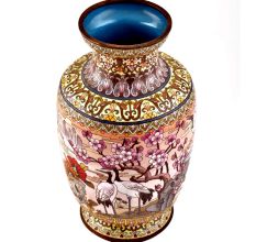 White Cloisonne Enameled  Vase White with Birds and Flowers