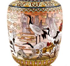 White Cloisonne Enameled  Vase White with Birds and Flowers