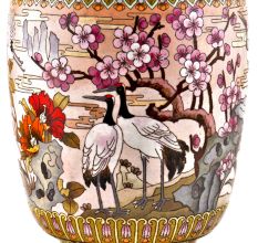White Cloisonne Enameled  Vase White with Birds and Flowers