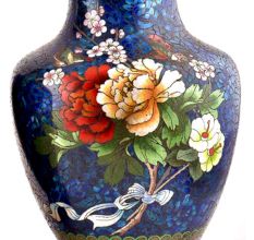Cloisonne vases Blue Ground  Bunch Of Peony Roses Tied With Ribbon(Set of 2)