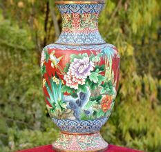 Red Handpainted Cloisonne Vase