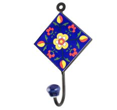 Navy Blue With Yellow Ceramic Floral Tiles Hooks