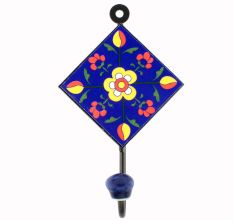 Navy Blue With Yellow Ceramic Floral Tiles Hooks