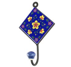 Navy Blue Ceramic Floral Tiles Hooks Online
