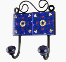 Navy Blue Ceramic Floral Tiles Hook
