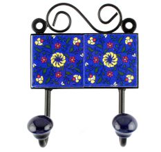 Navy Blue Ceramic Floral Tiles Hook