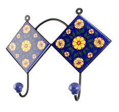 Navy Blue And Yellow Flower Ceramic Tiles Hook