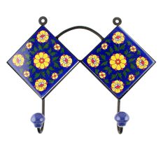 Navy Blue And Yellow Flower Ceramic Tiles Hook