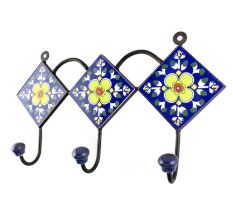 Navy Blie With Yellow Ceramic Floral Tiles Hooks Online