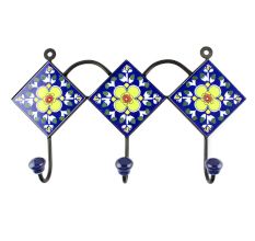 Navy Blie With Yellow Ceramic Floral Tiles Hooks Online