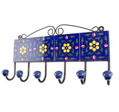 Navy Blue And Yellow Tiny Flower Ceramic Tiles Hook 