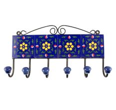 Navy Blue And Yellow Tiny Flower Ceramic Tiles Hook 