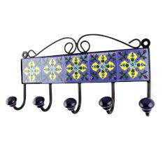  Blue And Turquoise Tiny Flower Ceramic Tiles Hook 