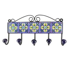  Blue And Turquoise Tiny Flower Ceramic Tiles Hook 