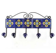Navy Blue And Yellow Flower Ceramic Tiles Hook 