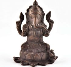 Brass Ganesha Seated In Lotus With Mooshak Statue 