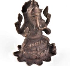 Brass Ganesha Seated In Lotus With Mooshak Statue 