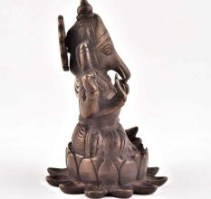 Brass Ganesha Seated In Lotus With Mooshak Statue 