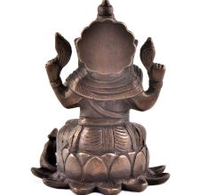 Brass Ganesha Seated In Lotus With Mooshak Statue 