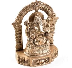 Sitting Lord Ganesh Ji Statue With Temple Arch In Brass