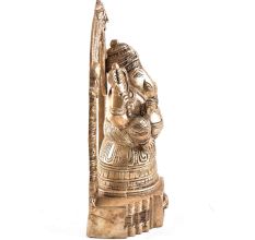 Sitting Lord Ganesh Ji Statue With Temple Arch In Brass