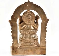 Sitting Lord Ganesh Ji Statue With Temple Arch In Brass