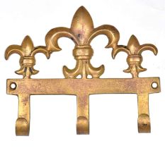 Set of 3  Brass Fleur De Lis Triple Wall Hooks