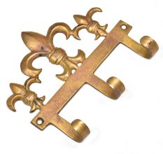 Set of 3  Brass Fleur De Lis Triple Wall Hooks