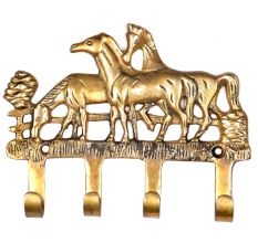 Vintage Brass Horse Hanging Four Key Ring Hook