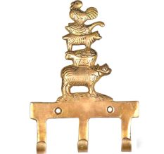 Brass Wall Key Holder Cow Pig Dog Duck Rooster Farm Animals 3 hooks