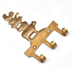 Brass Wall Key Holder Cow Pig Dog Duck Rooster Farm Animals 3 hooks