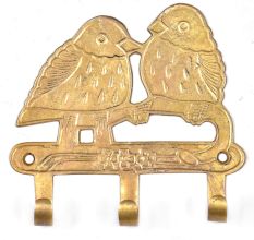 Two Birds On A Branch with 3 Hooks In Brass