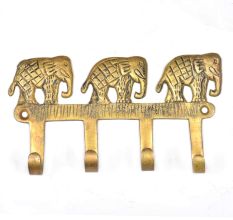 Brass Key Holder for 4 keys Wall Decor 3 Elephants Design