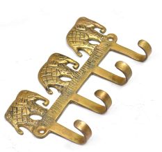 Brass Key Holder for 4 keys Wall Decor 3 Elephants Design