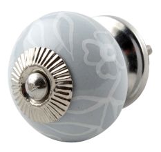 Grey Leaf Floral Ceramic Dresser Knob 
