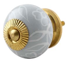 Grey Leaf Floral Ceramic Dresser Knob 