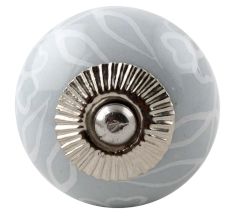 Grey Leaf Floral Ceramic Dresser Knob 