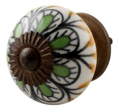 Pea Green Ceramic Floral Dresser Knob