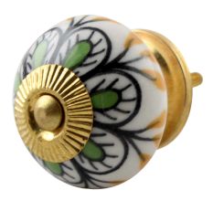 Pea Green Ceramic Floral Dresser Knob