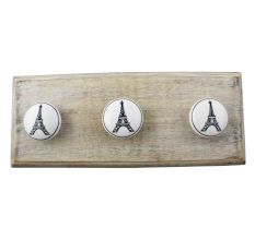 Eiffel Tower Ceramic Flat Wooden Hook
