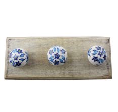 Blue Star Ceramic Floral Wooden Hook
