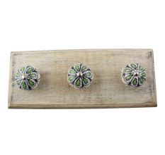 Pea Green Ceramic Floral Wooden Hook