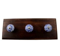 Blue Flower Ceramic Floral Wooden Hook