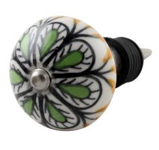 Pea Green Ceramic Floral Wine Stopper