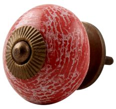 Red Ceramic Floral Drawer Knob
