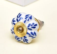 Blue Leaf Ceramic Melon Cabinet Knob Online
